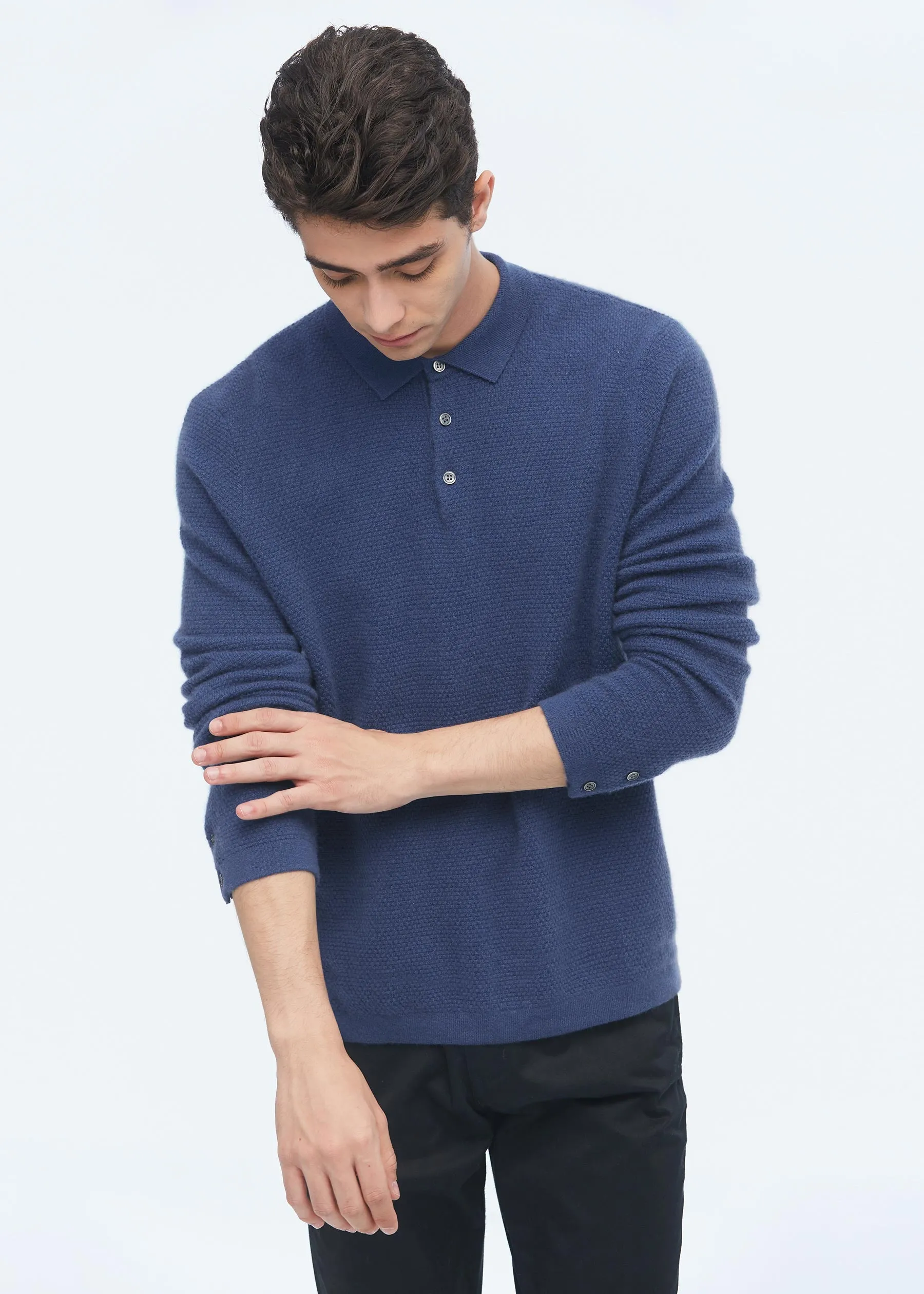 Pure Cashmere Polo Sweater For Men LILYSILK Factory