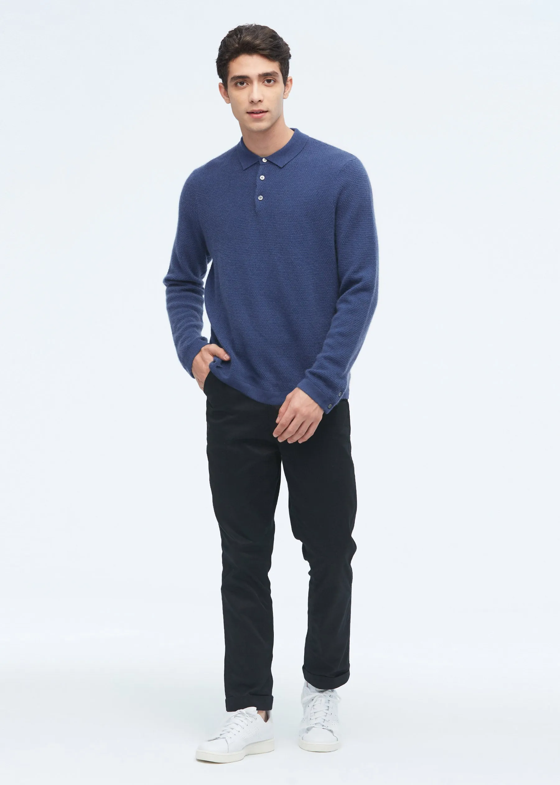 Pure Cashmere Polo Sweater For Men LILYSILK Factory