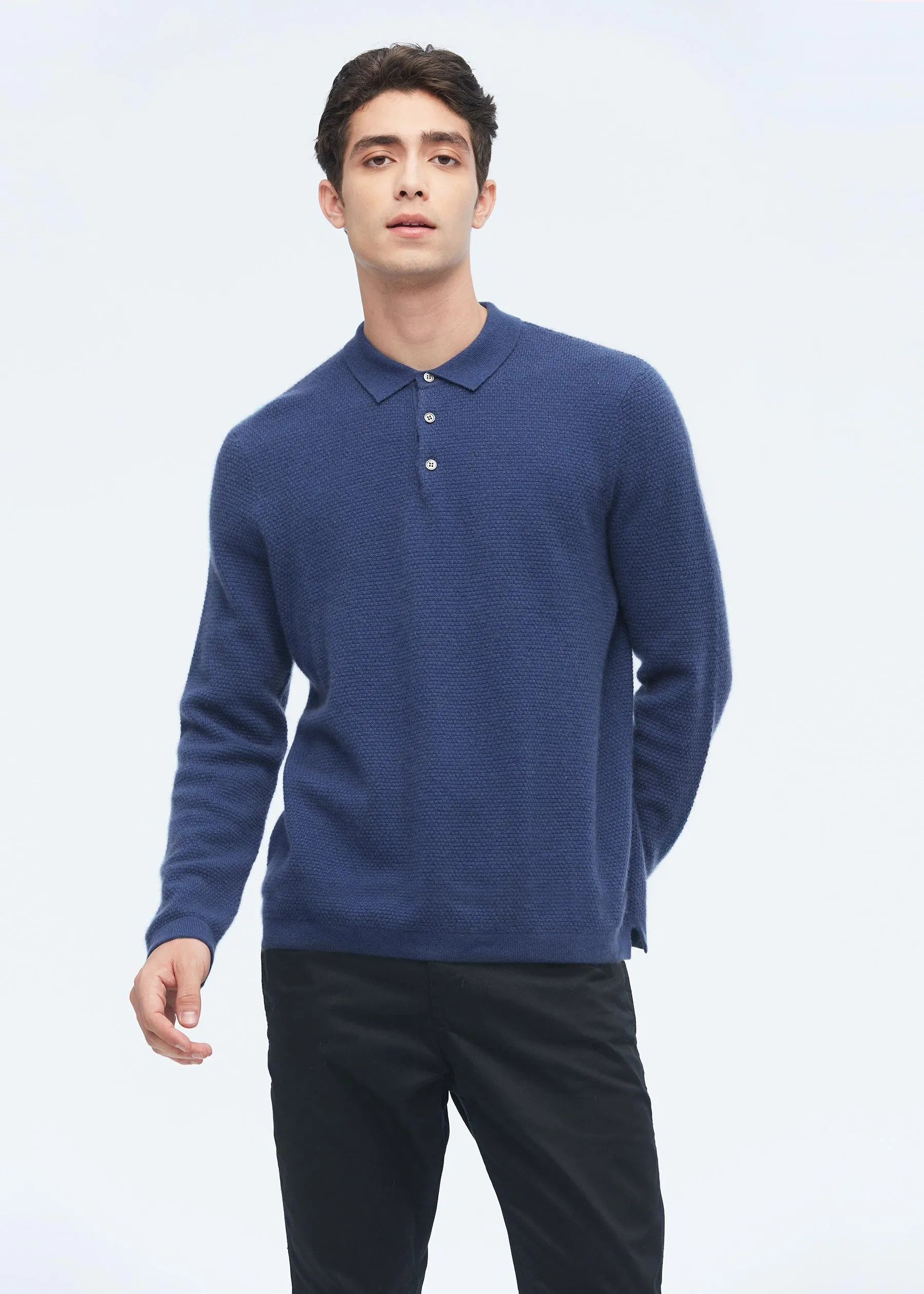 Pure Cashmere Polo Sweater For Men LILYSILK Factory