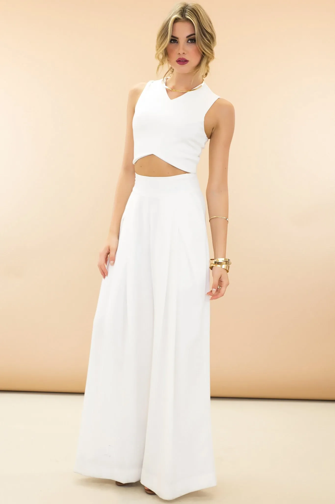 Raya High-Waisted Wide-Leg Pant - White