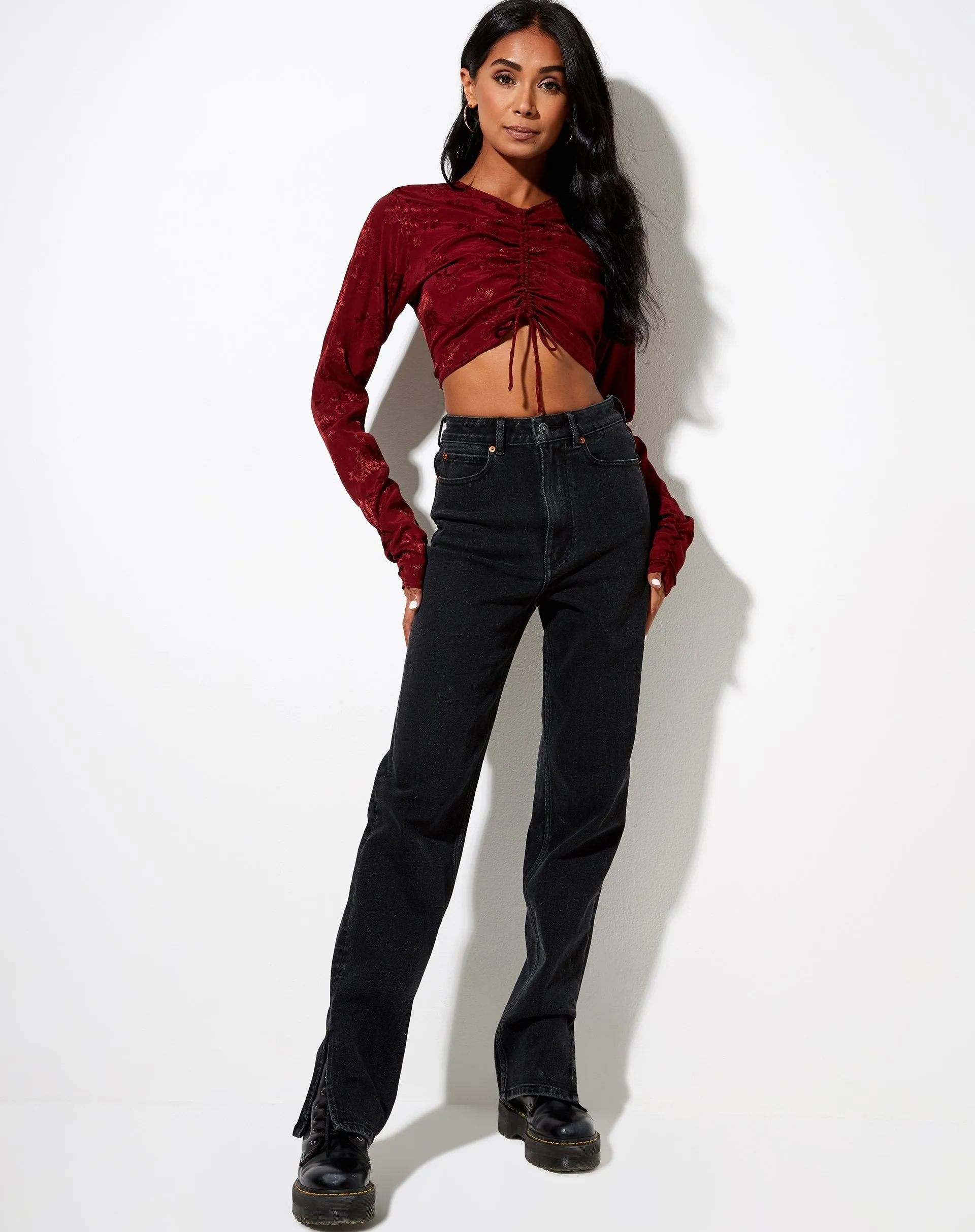 Rean Crop Top in Satin Rose Mulberry