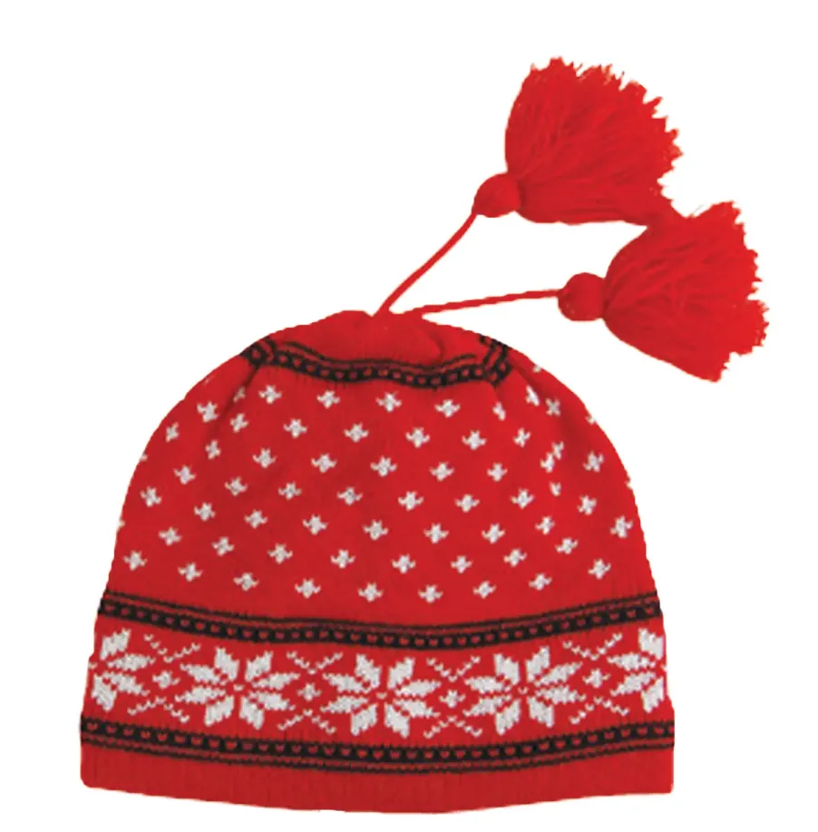 Red & White Knit Snowflake Beanie