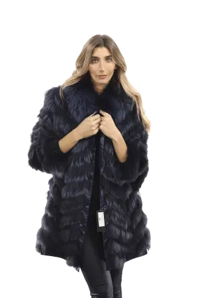 Reversible Silver Fox Fur Coat - Dark Blue