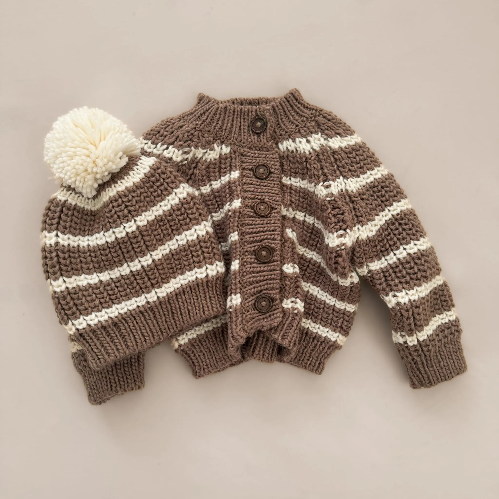 Rib Knit Stripe Hat, Tan