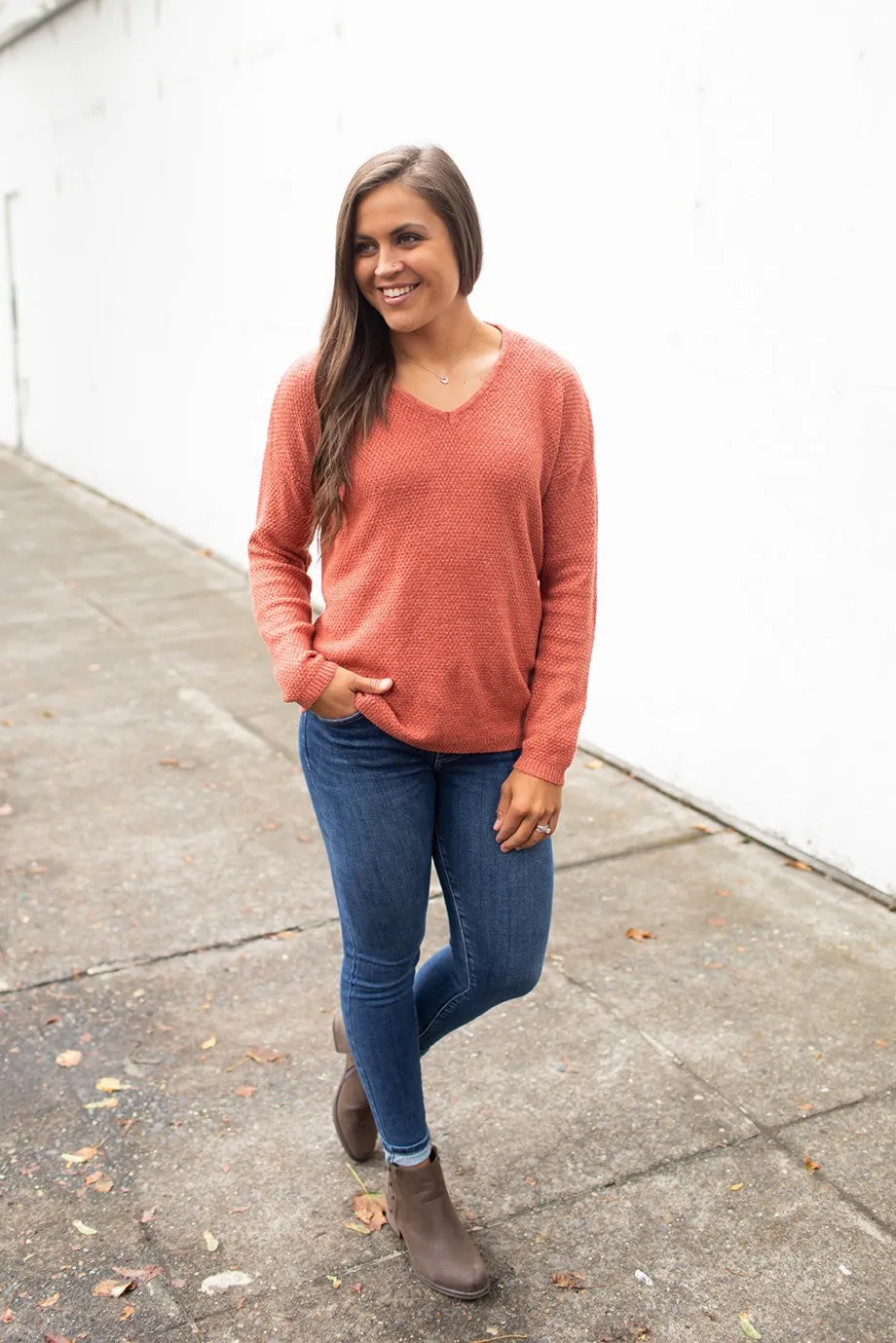 Rust Vneck Knit Sweater (SM-XL)