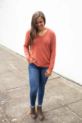 Rust Vneck Knit Sweater (SM-XL)