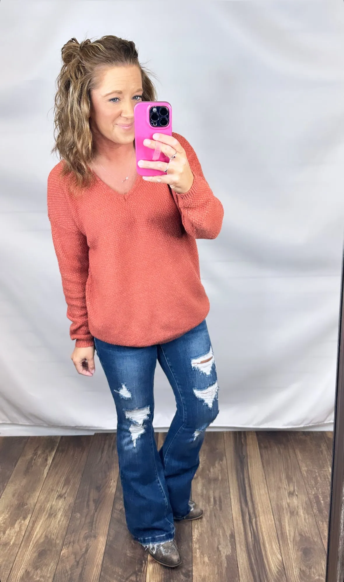 Rust Vneck Knit Sweater (SM-XL)