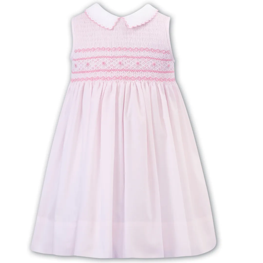 SARAH LOUISE -  Peter Pan Collar  Sleeve less Smock Dress - Pink