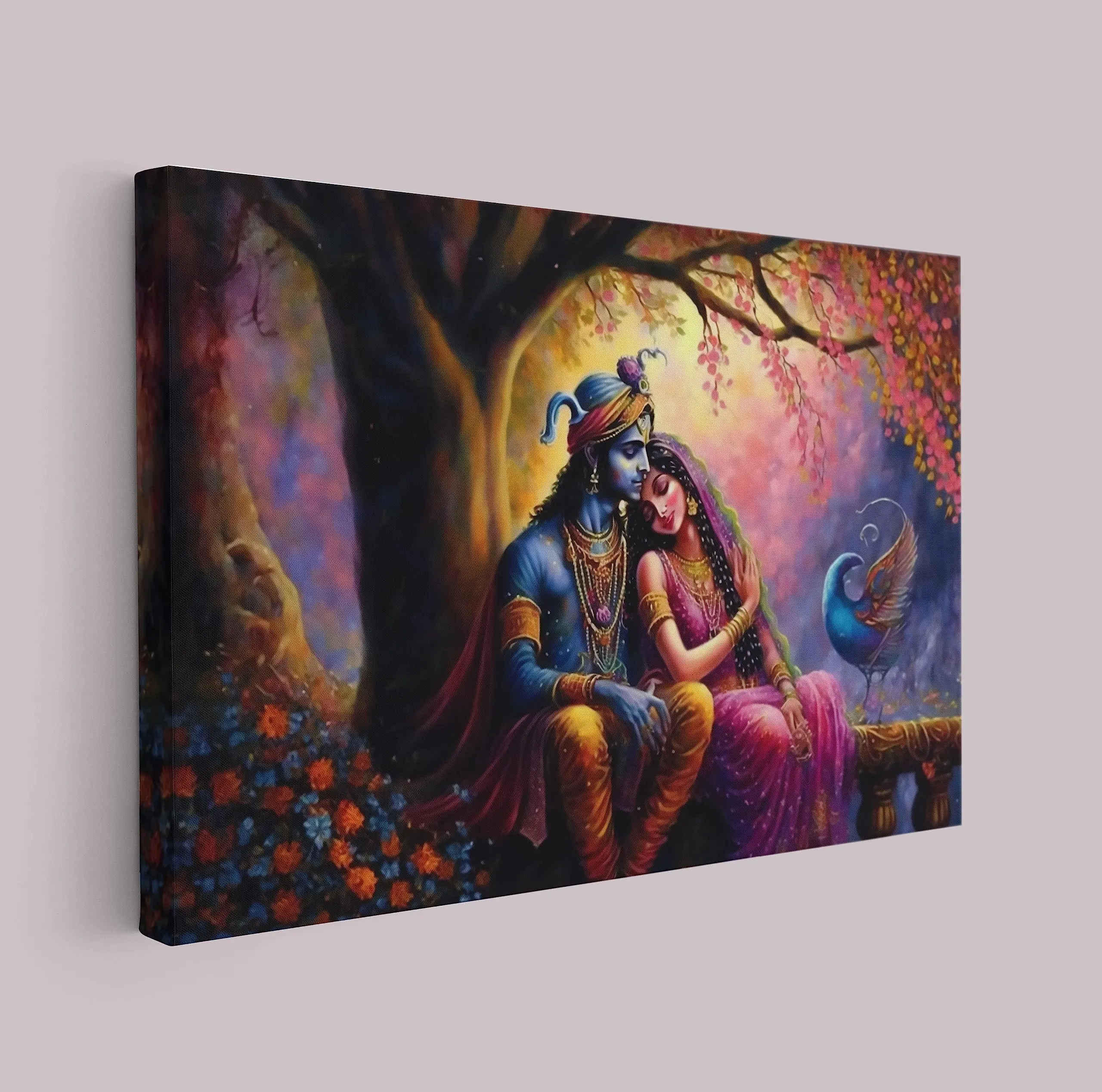 Scpmarts Create Your Desire Radha Krishna Canvas Painting Radha Krishna Wall Decoration Abstract Painting Radha Krishna Wall Art Radha Framed (Radha Krishna 7, 20 Inch X 14 Inch) - Wood