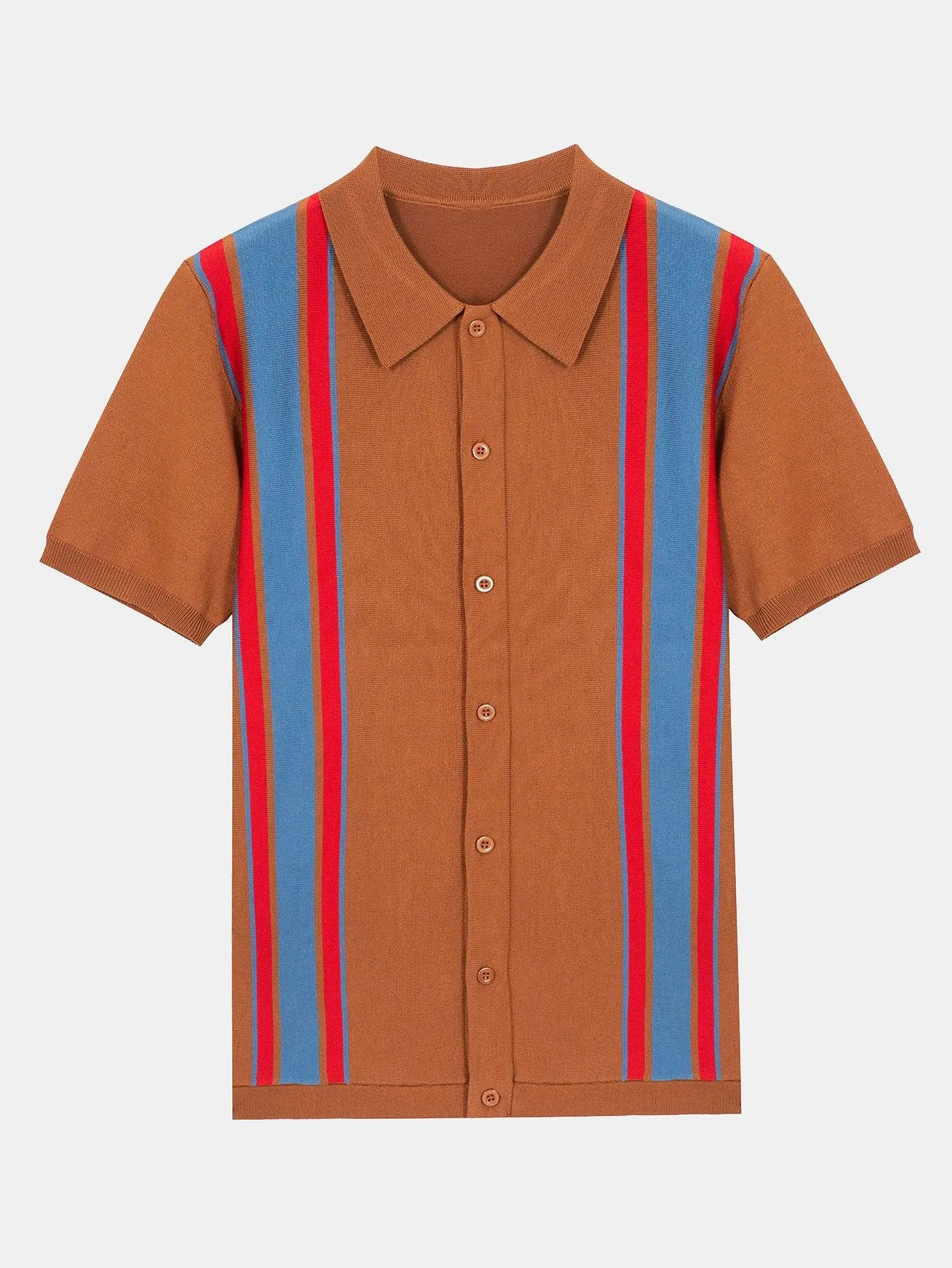 Short Sleeve Multi Stripe Button Up Sweater Polo