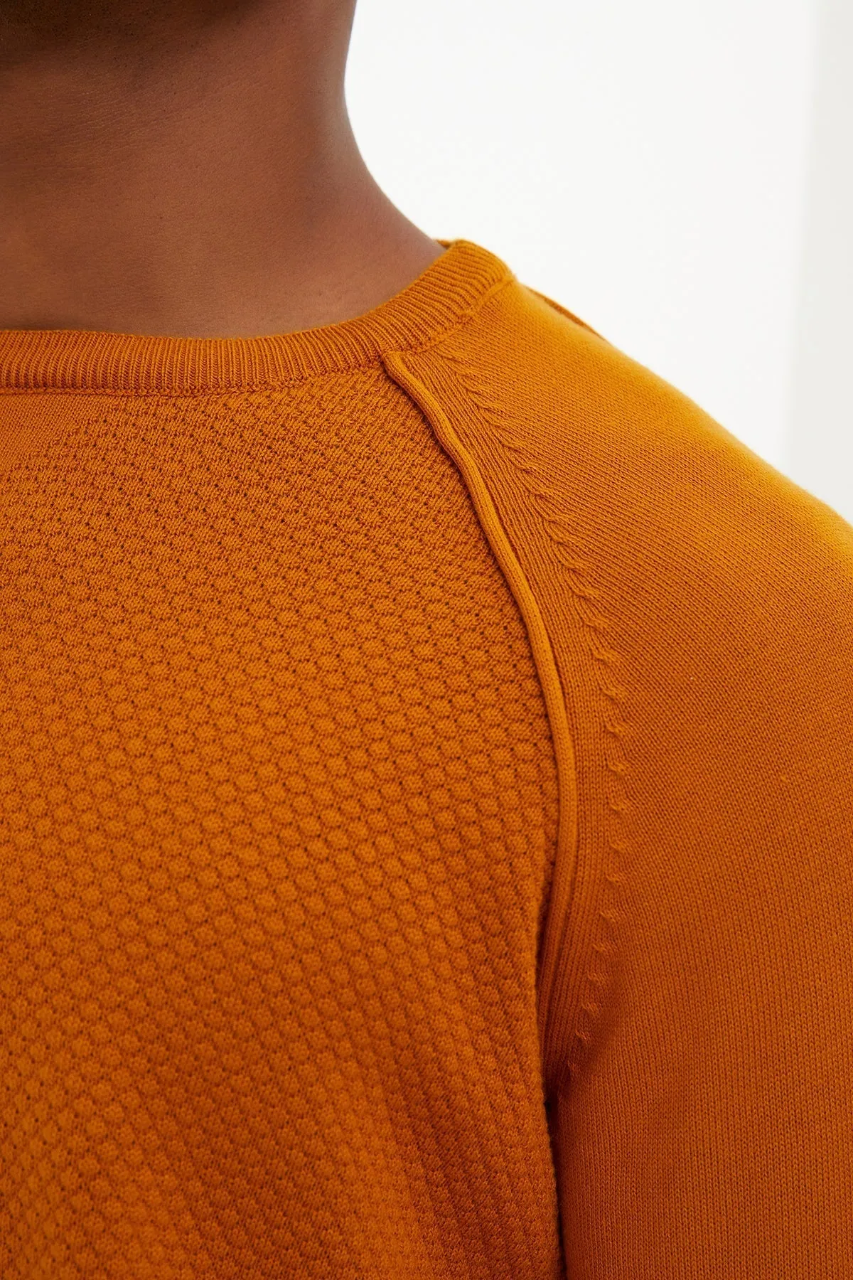 Slim Fit Mustard Cotton Blend Crewneck Sweater