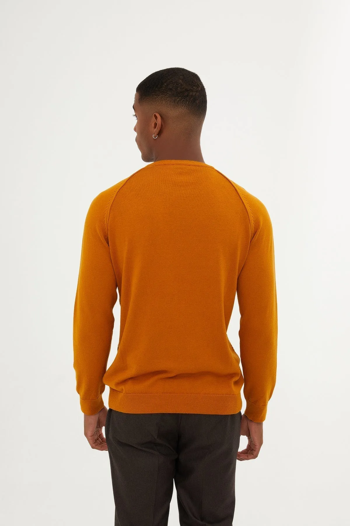 Slim Fit Mustard Cotton Blend Crewneck Sweater