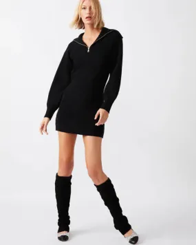 STE Rowena Rib Knit Half-Zip Collar Long Sleeve Sweater Dress