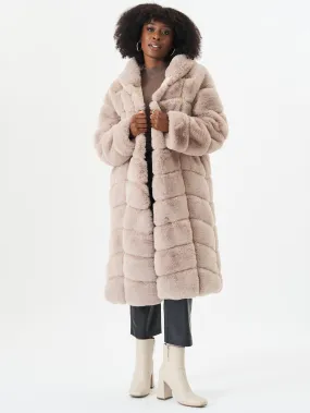 Stone Panelled Hooded Longline Fur Coat