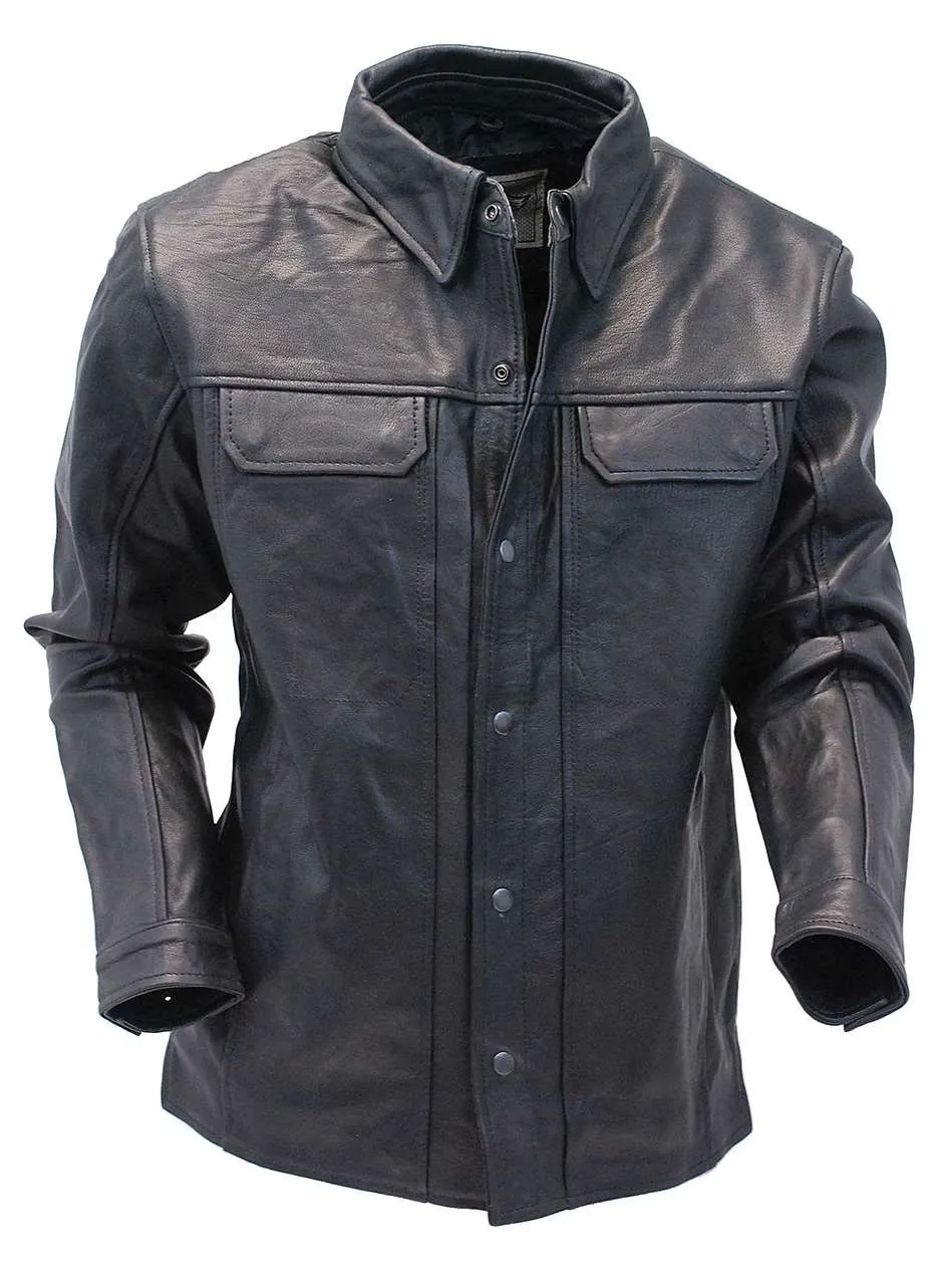 Straight Bottom Concealed Pocket Leather Shirt #MS867GK