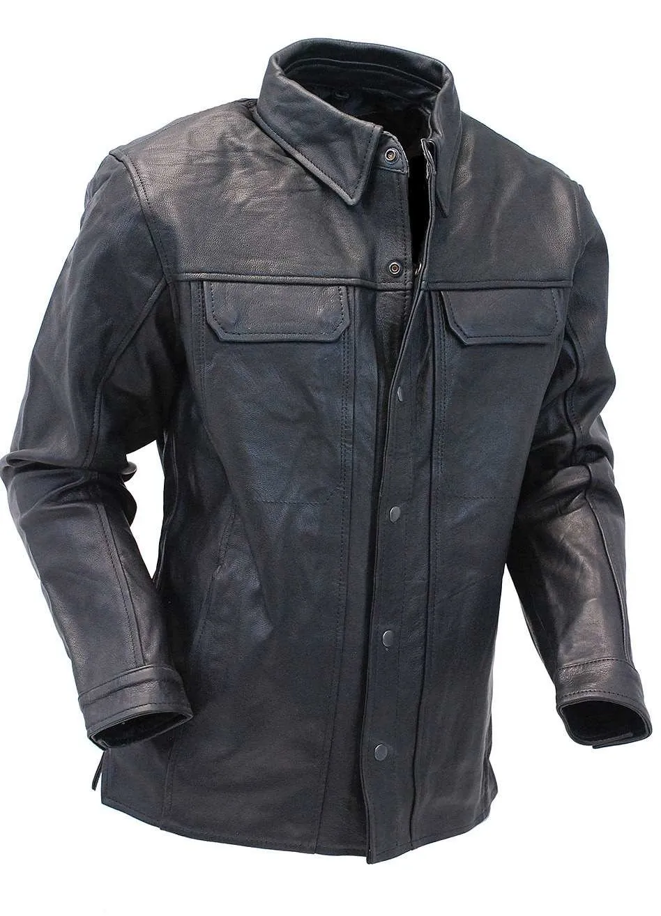 Straight Bottom Concealed Pocket Leather Shirt #MS867GK