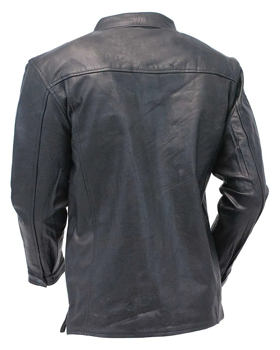 Straight Bottom Concealed Pocket Leather Shirt #MS867GK