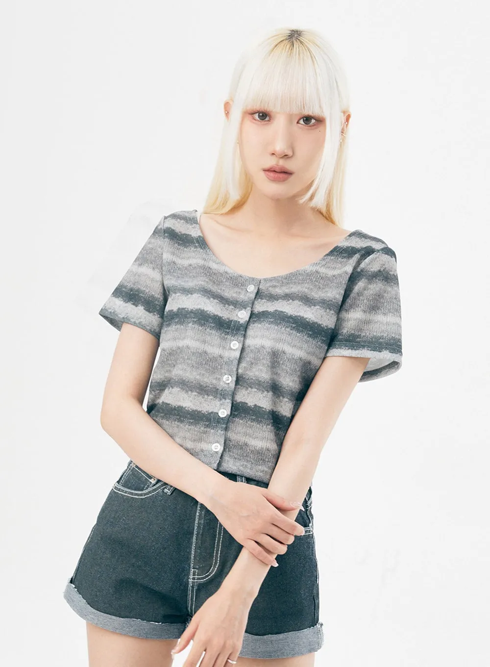 Stripe Cropped Cardigan IL307