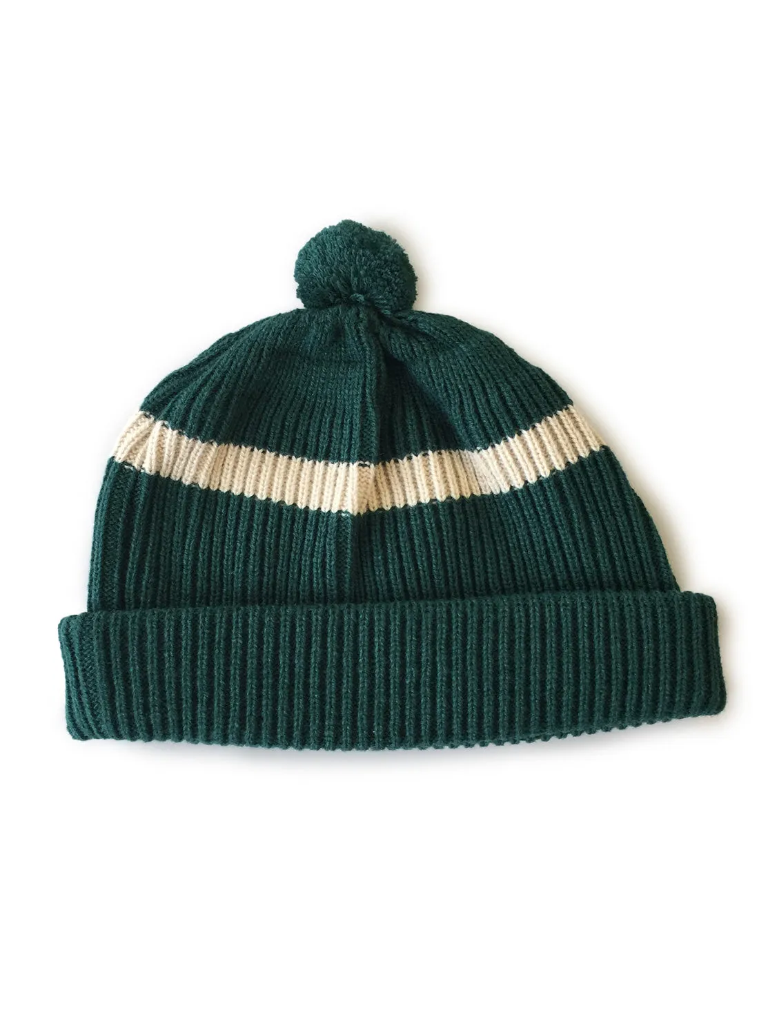 Stripe Pom Pom Beanie - Dark Green