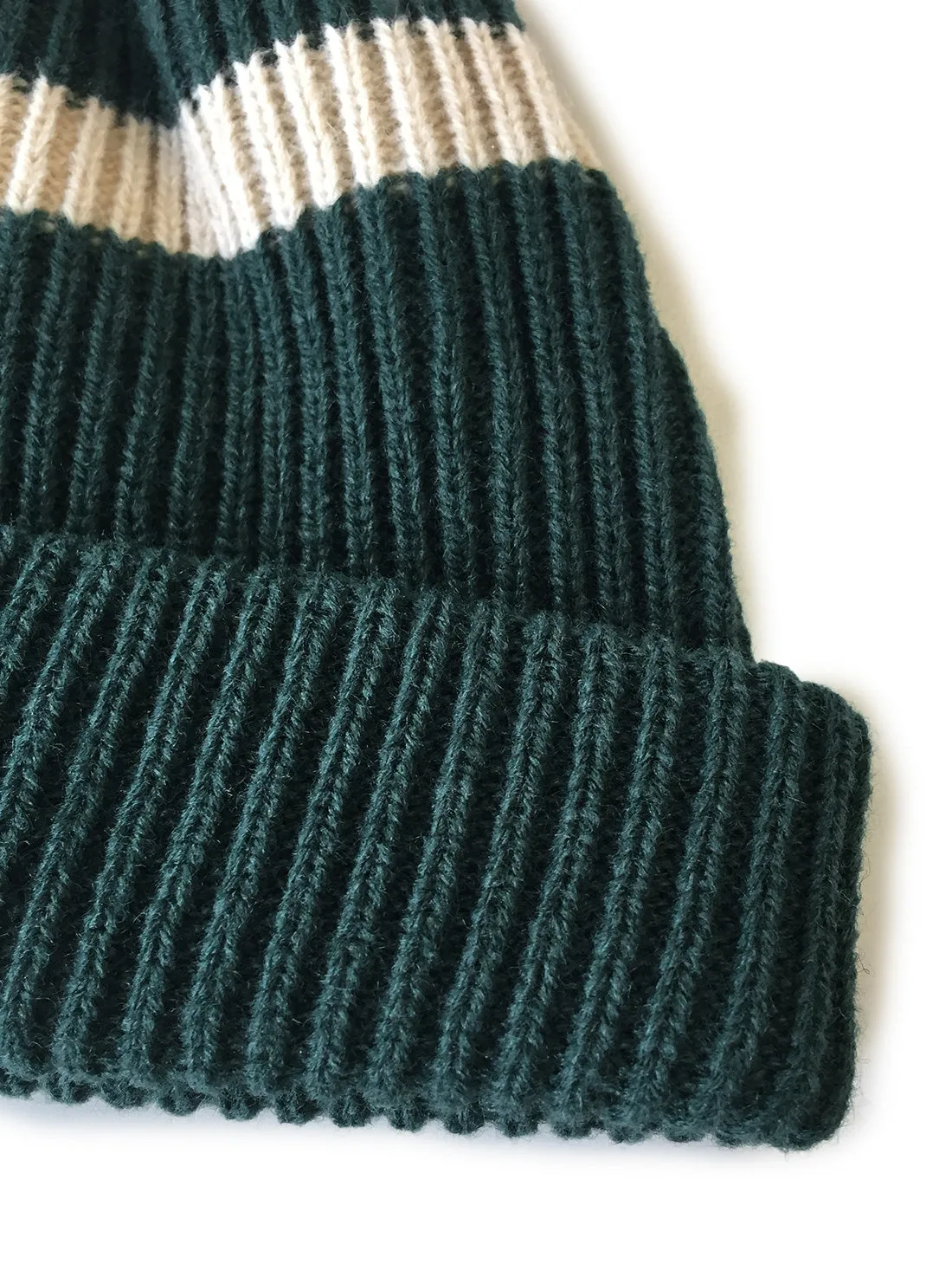 Stripe Pom Pom Beanie - Dark Green