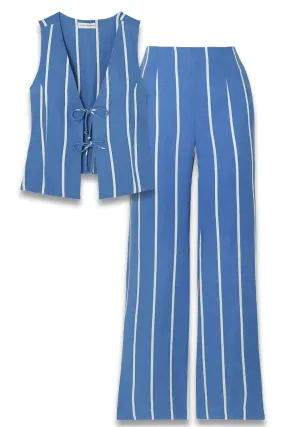 Striped Linen Elfie Tie-front top and La Plage De Mau Flared Pants Set