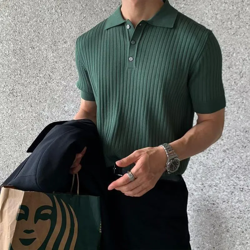 Stylish and Comfortable Green Ribbed Polo Knit