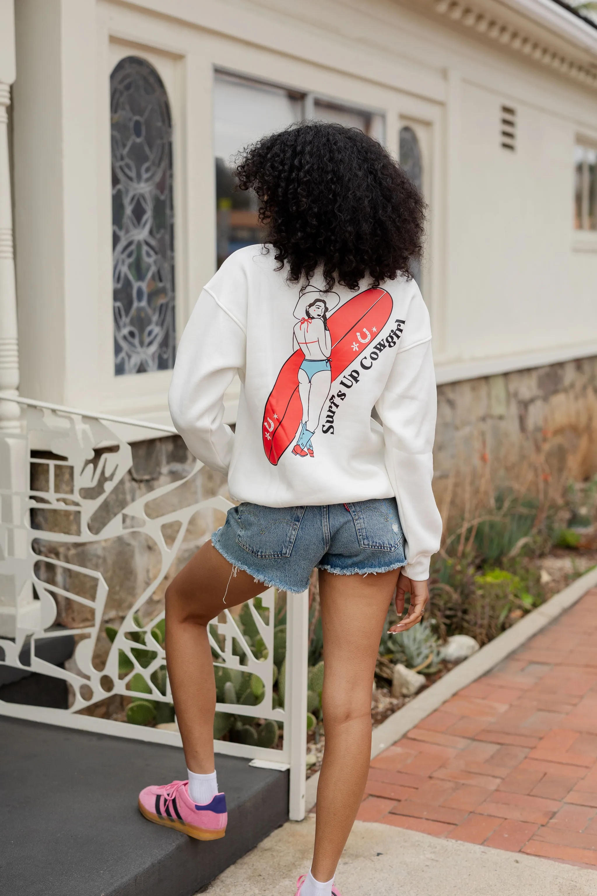 Surfing Cowgirl Oversized Graphic Sweatshirt