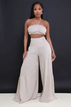 Surrender Cropped Wide Leg Pants Set - Beige