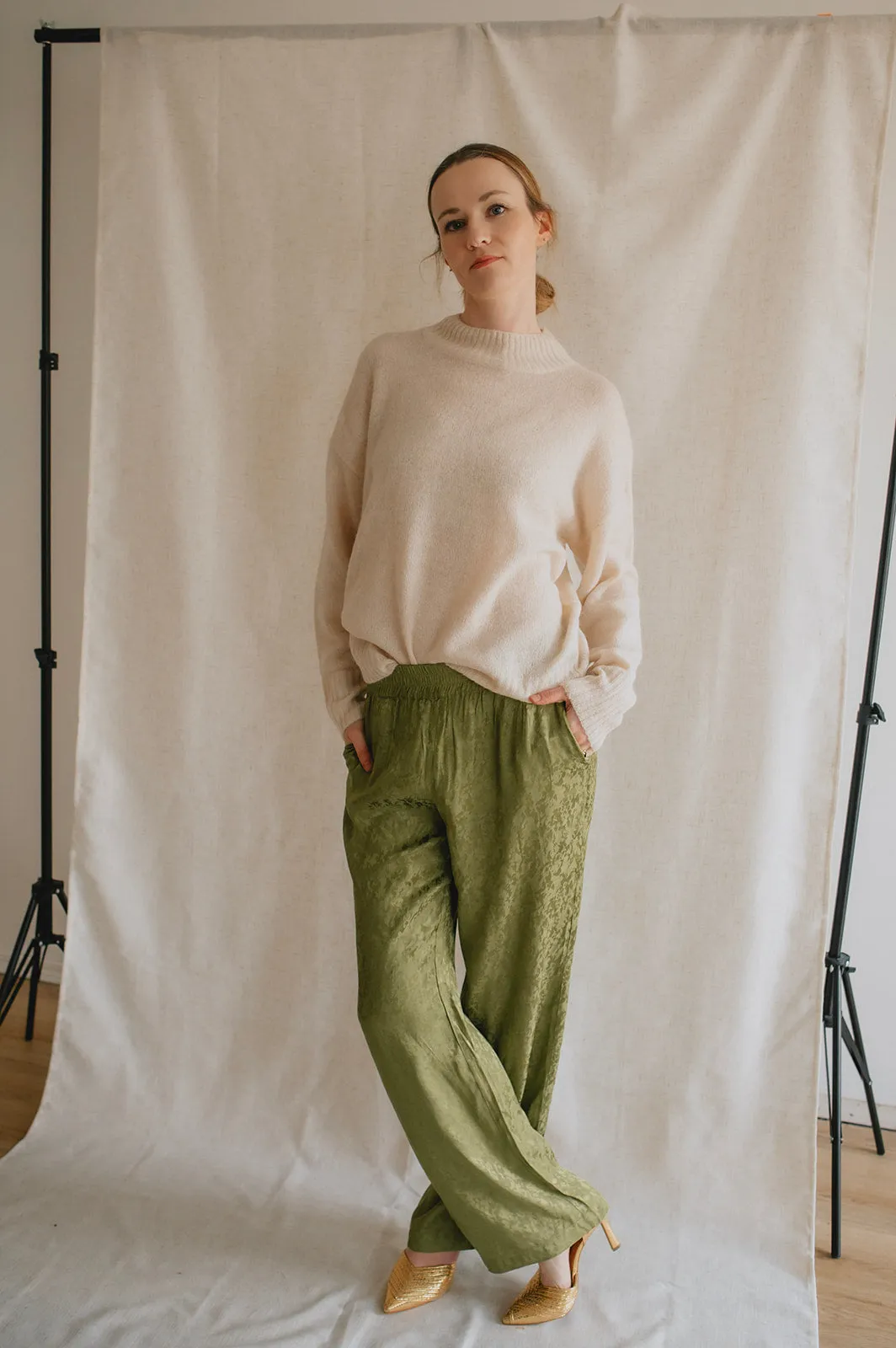 The Ikalli Satin Trouser - Guacamole - PLUS