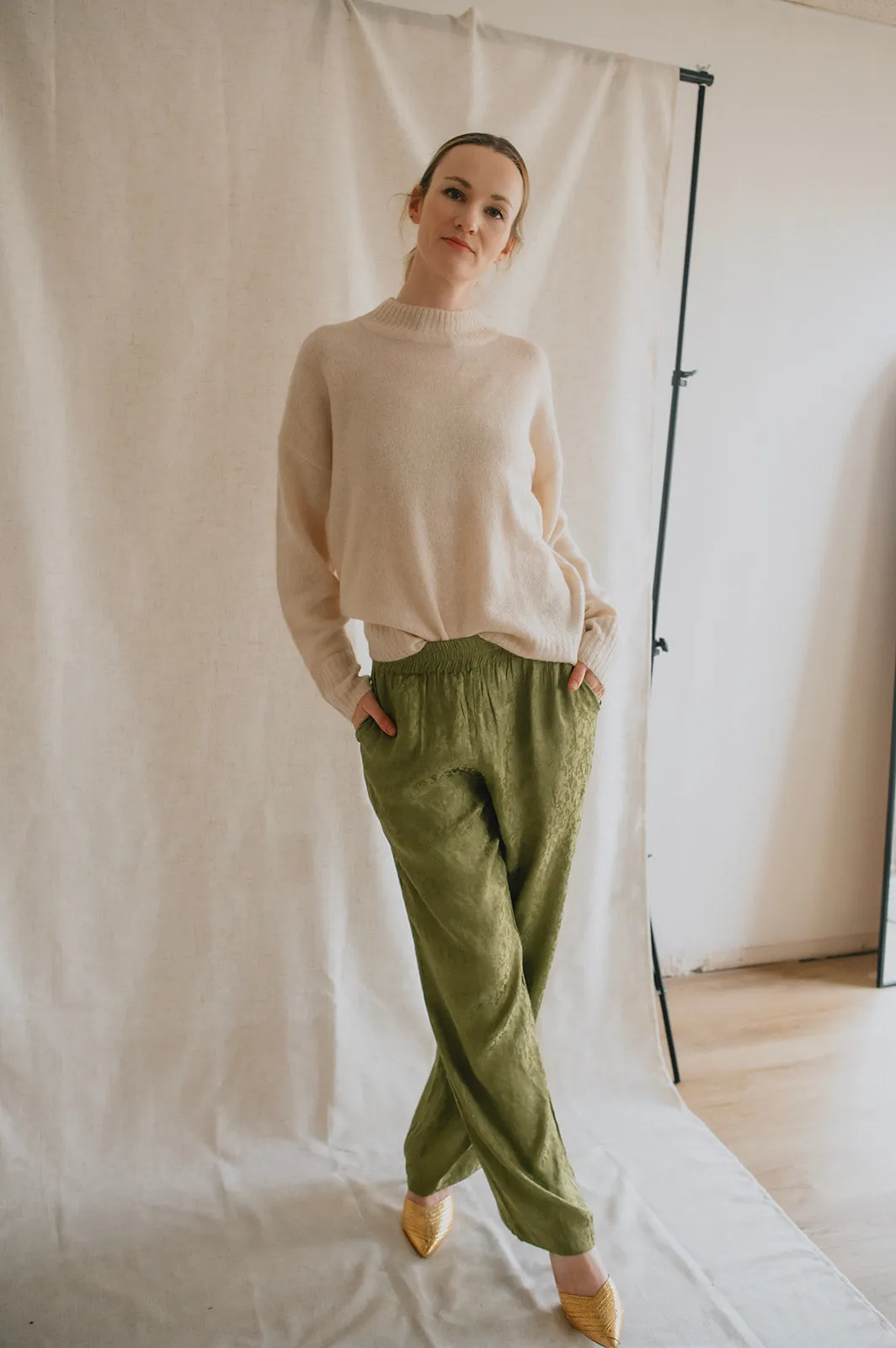 The Ikalli Satin Trouser - Guacamole - PLUS