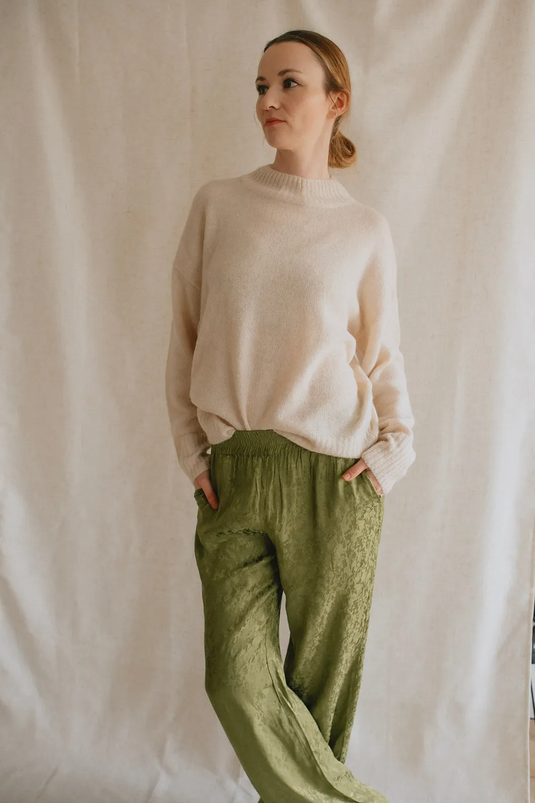 The Ikalli Satin Trouser - Guacamole - PLUS