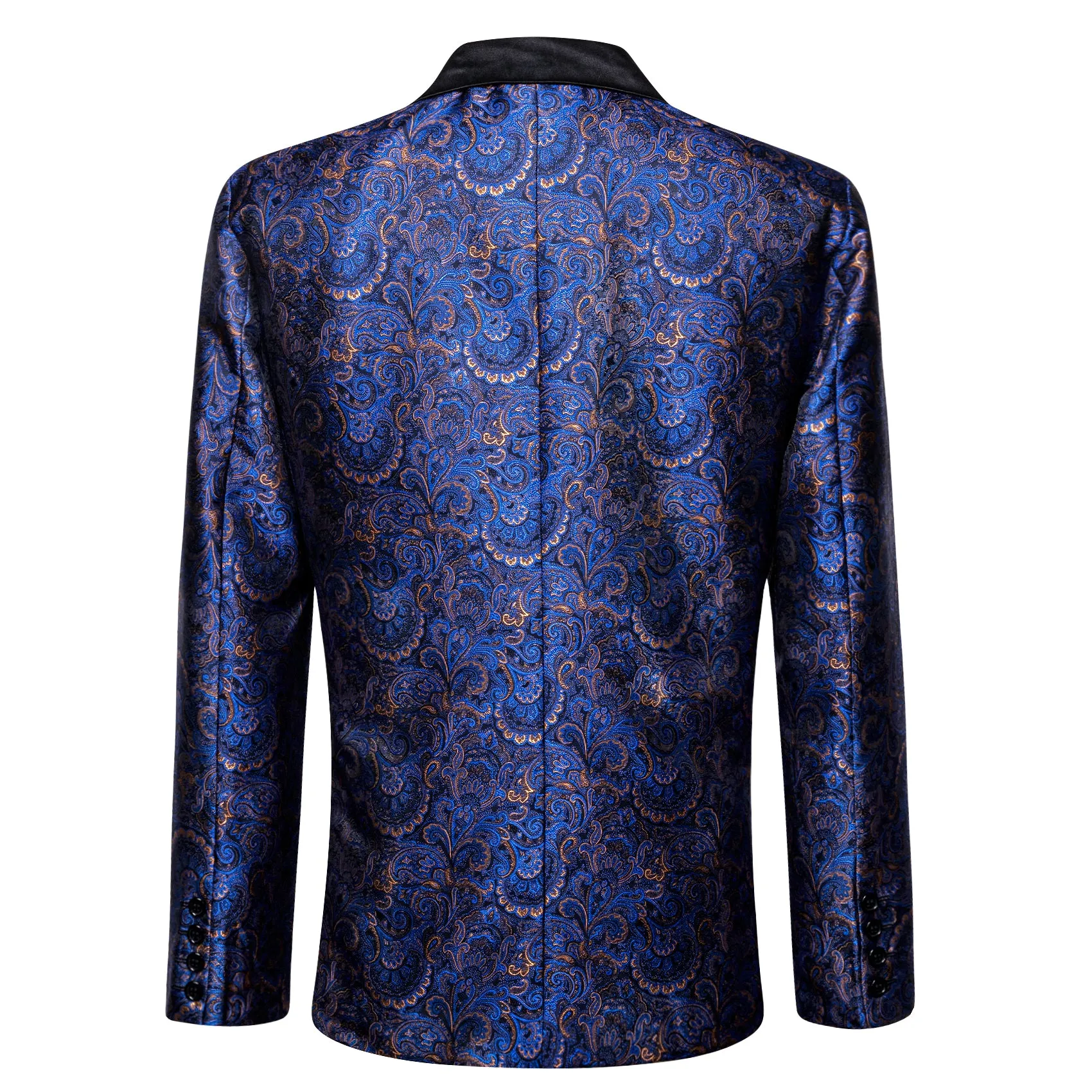 Ties2you Men's Suit Blue Gold Paisley Notched Collar Suit For Party