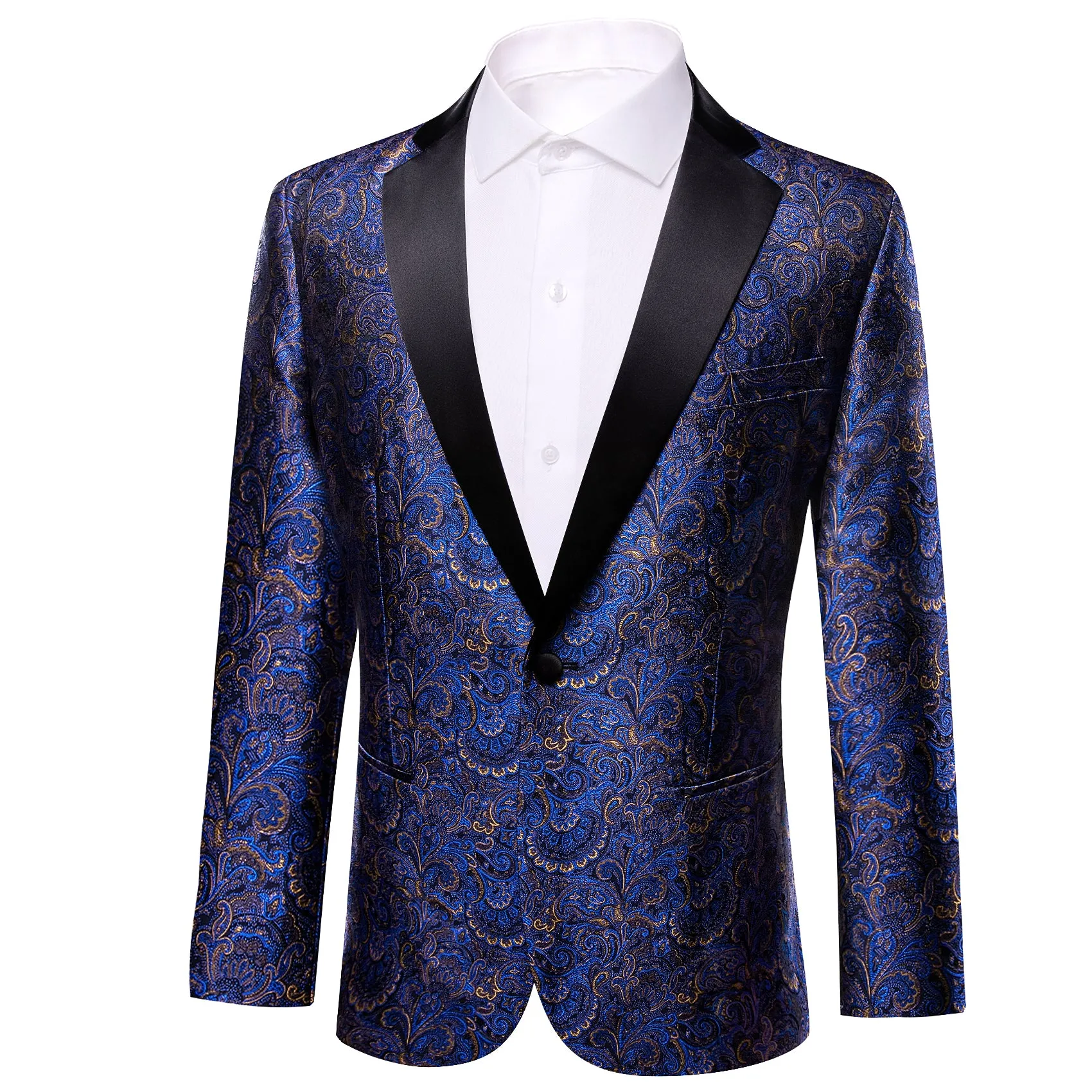 Ties2you Men's Suit Blue Gold Paisley Notched Collar Suit For Party