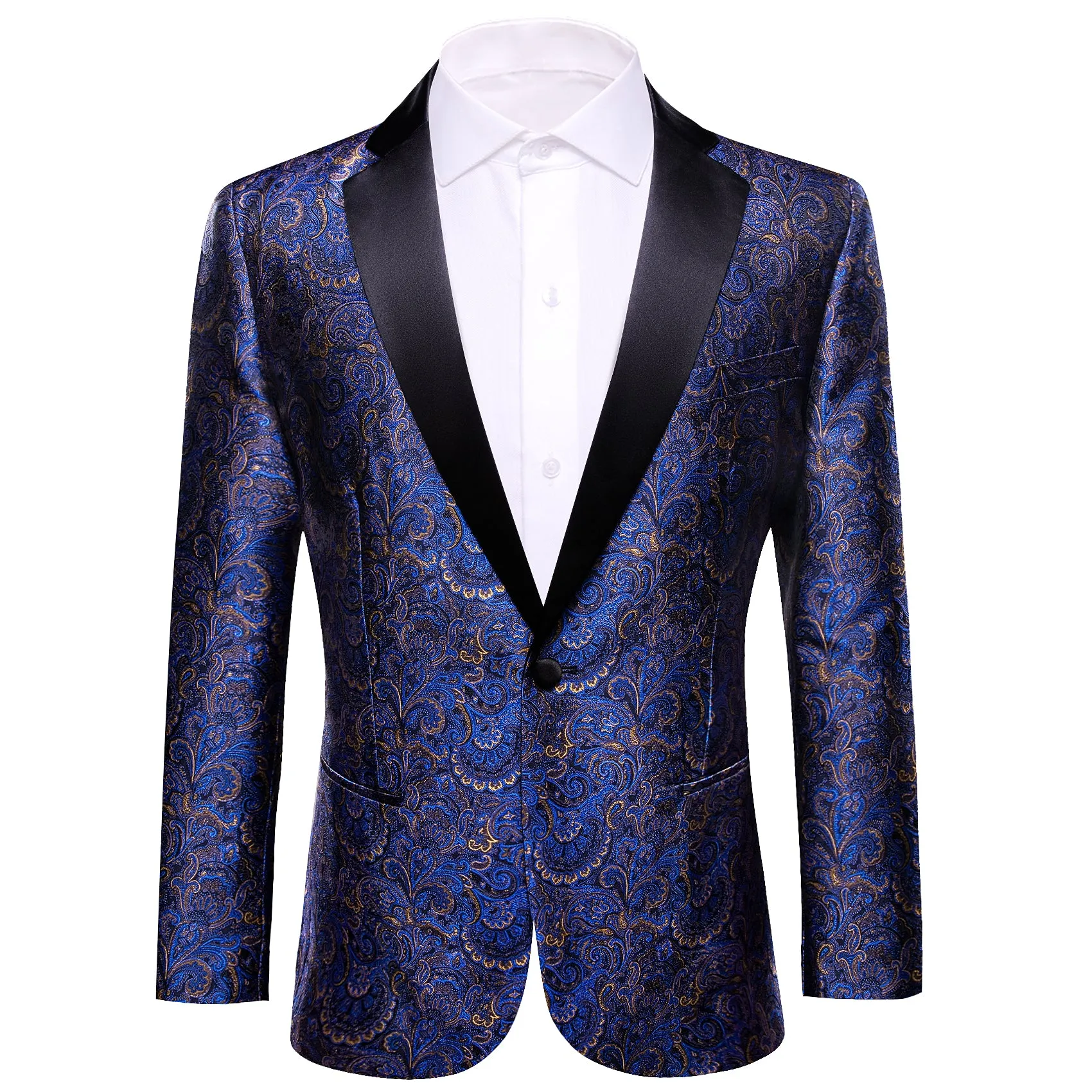 Ties2you Men's Suit Blue Gold Paisley Notched Collar Suit For Party