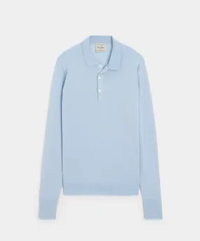 Todd Snyder x John Smedley Long Sleeve Polo in Blue Haze