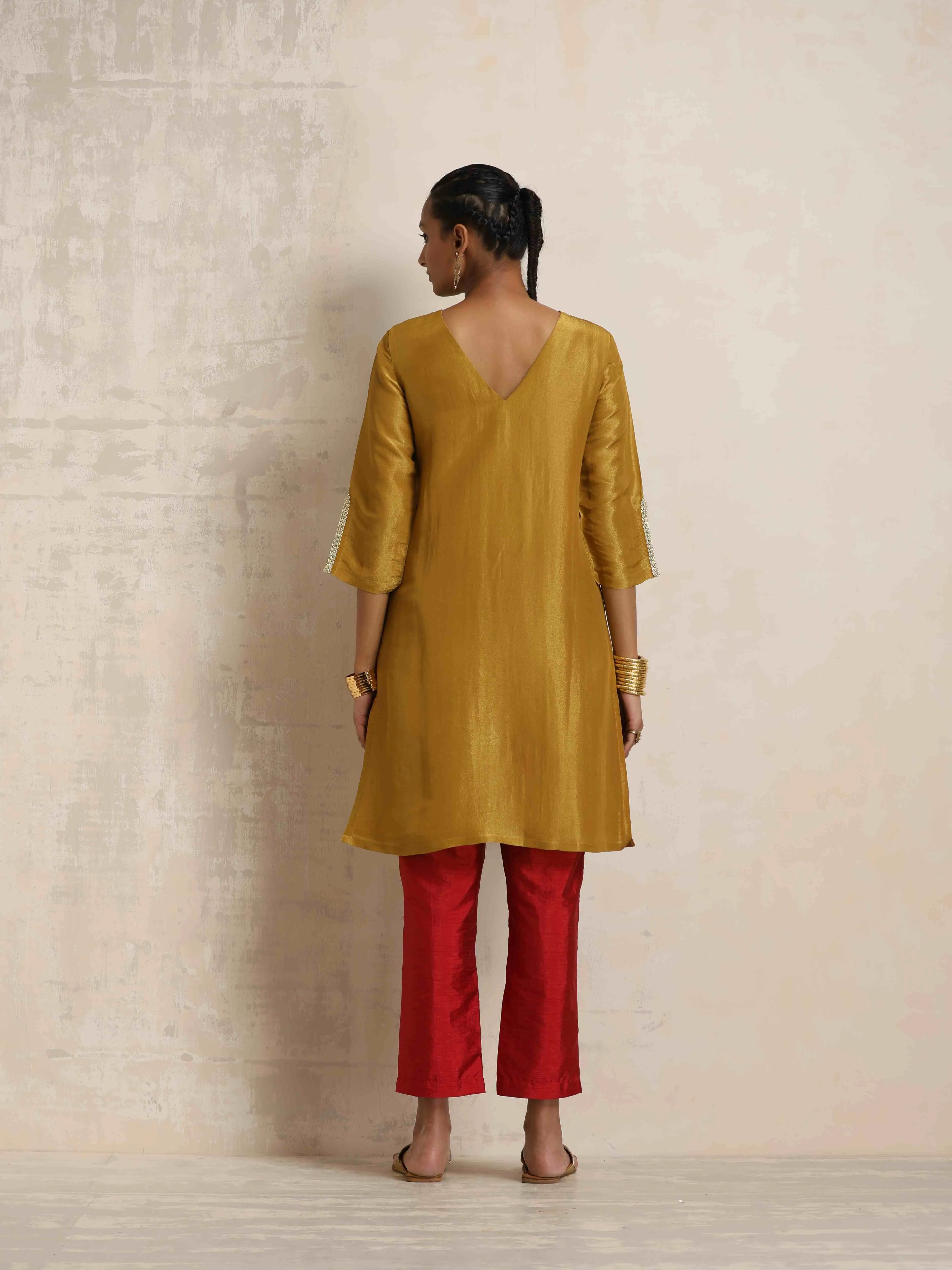 trueBrowns Gold Tissue Kurta Co-ord Set