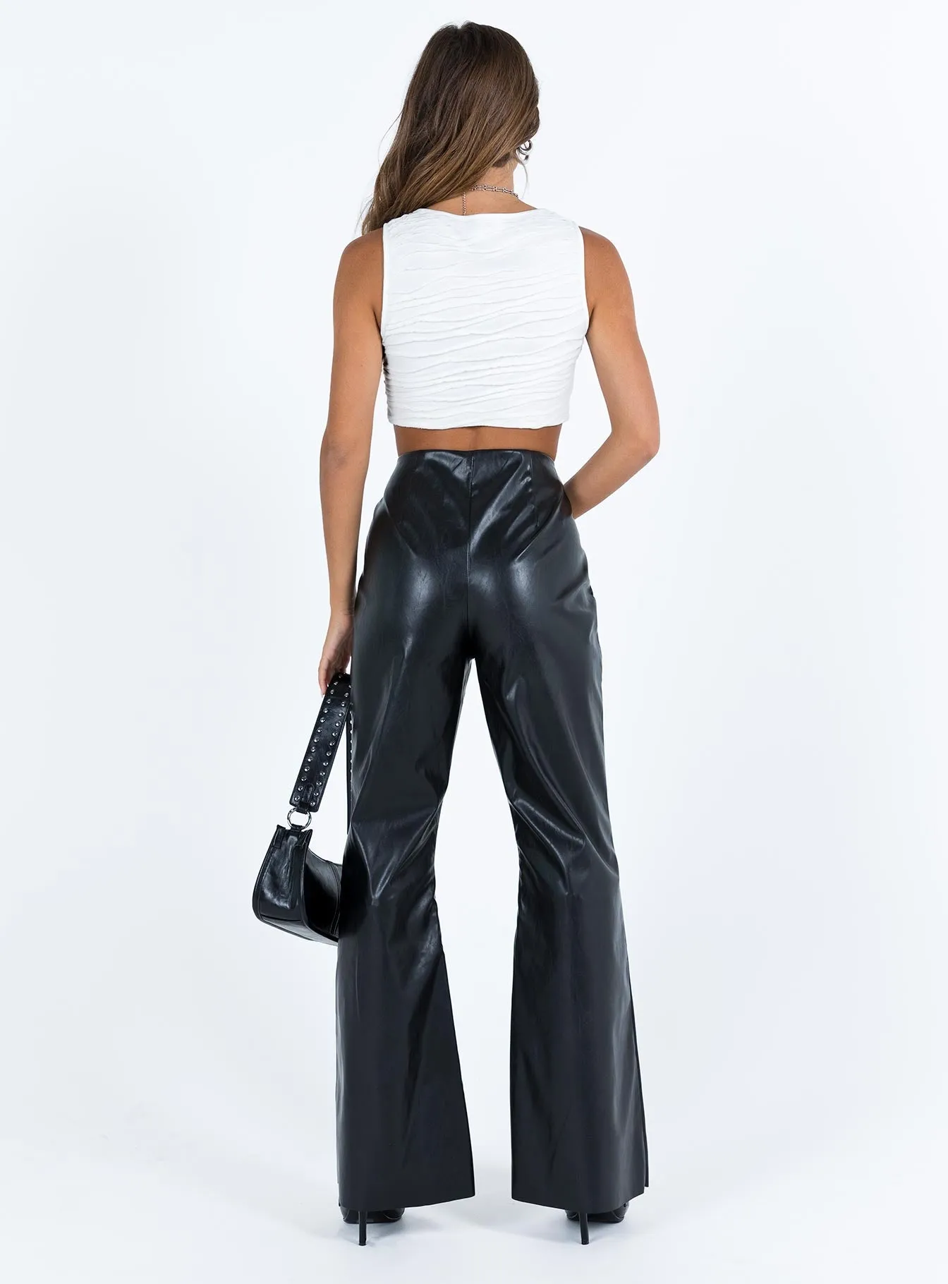 Valla Faux Leather Flare Pants Black