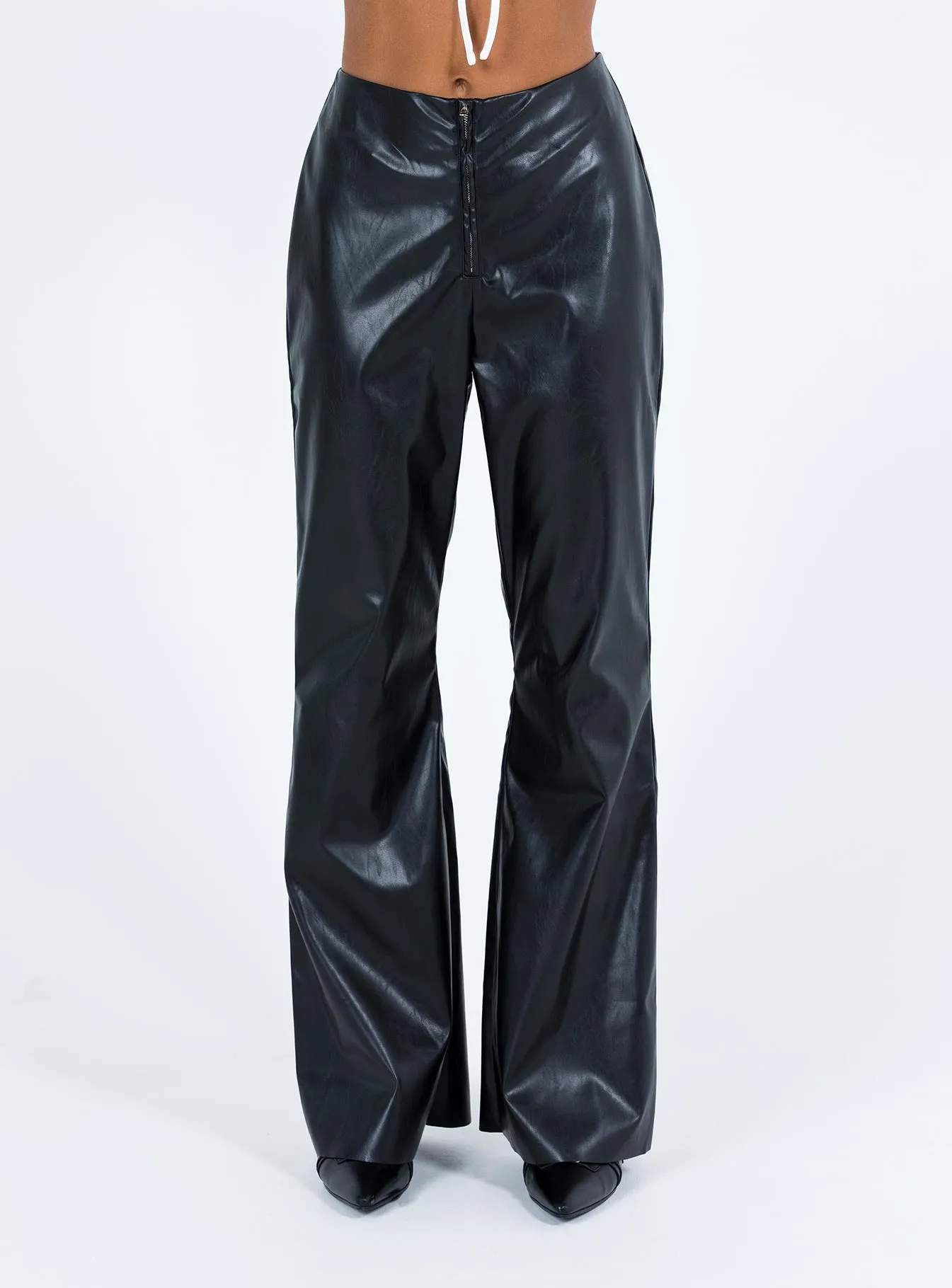 Valla Faux Leather Flare Pants Black