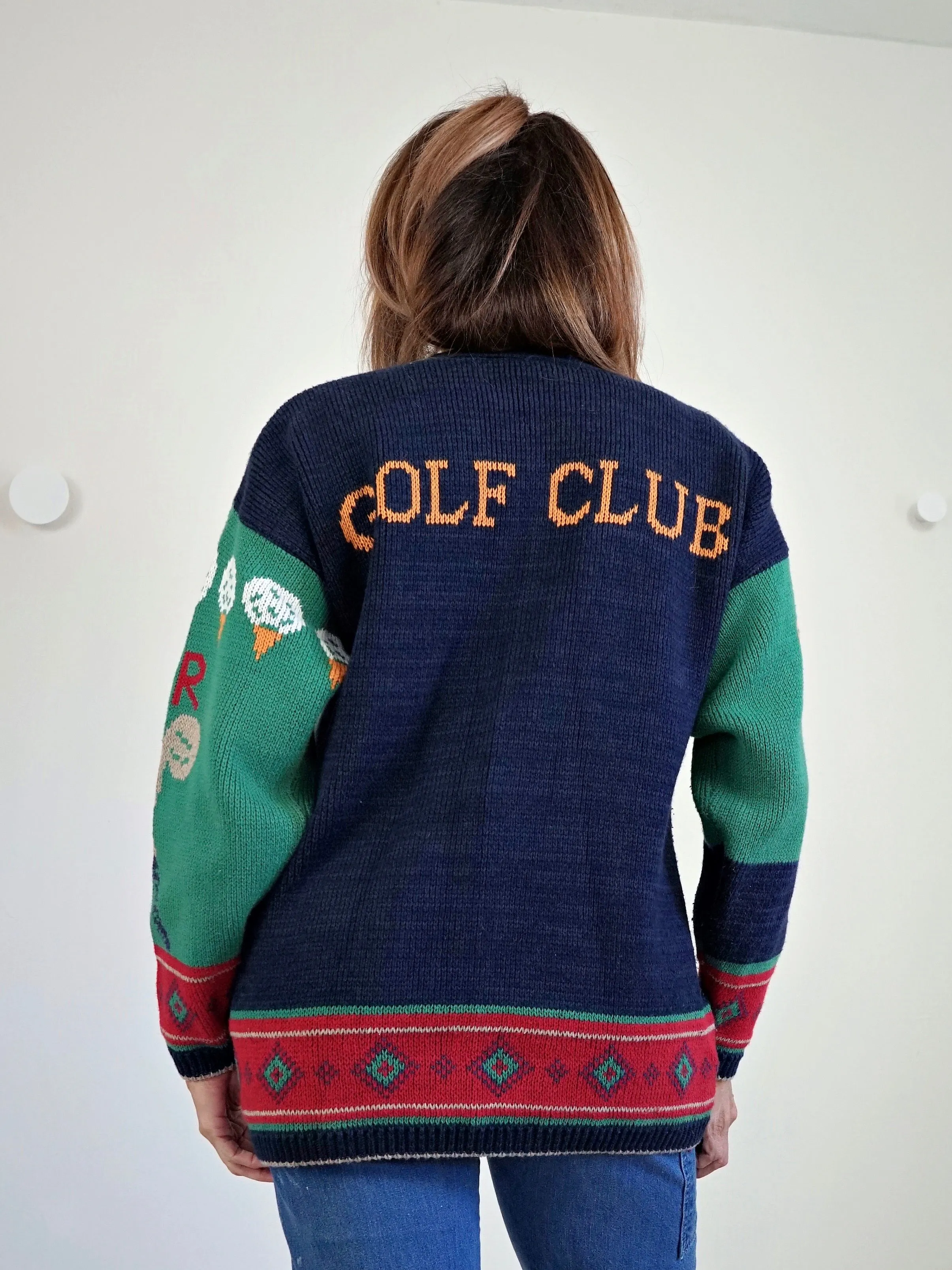 Vintage 80's Golf Motif Cardigan Sweater