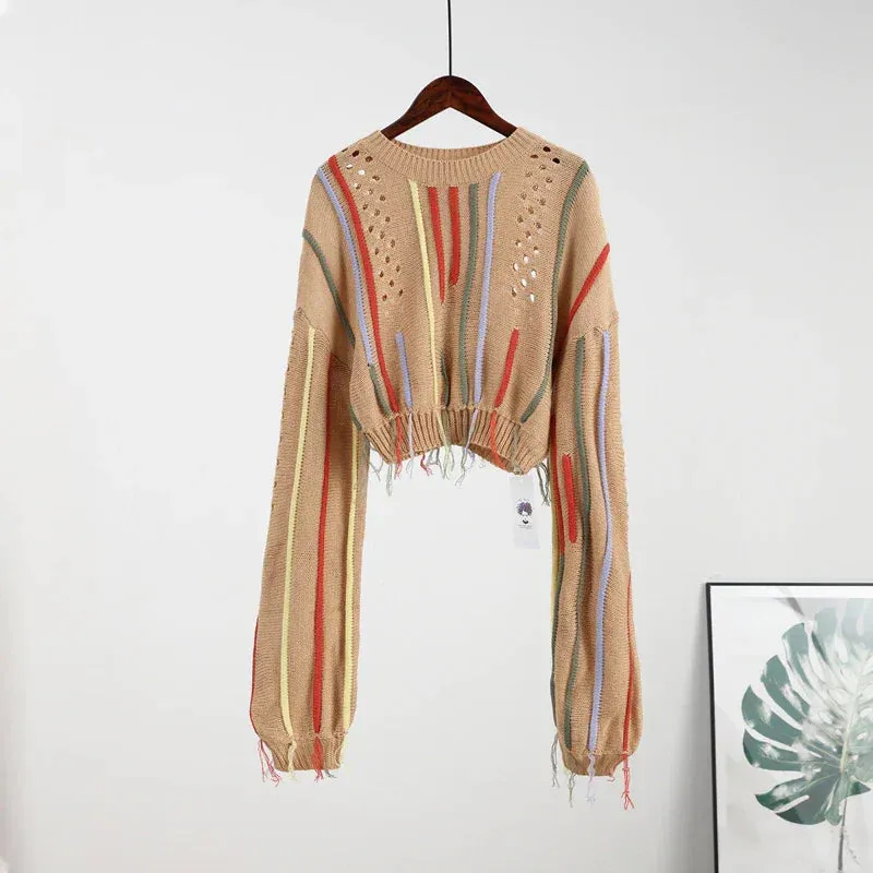 Vintage Fringed Tassel Crop Sweater