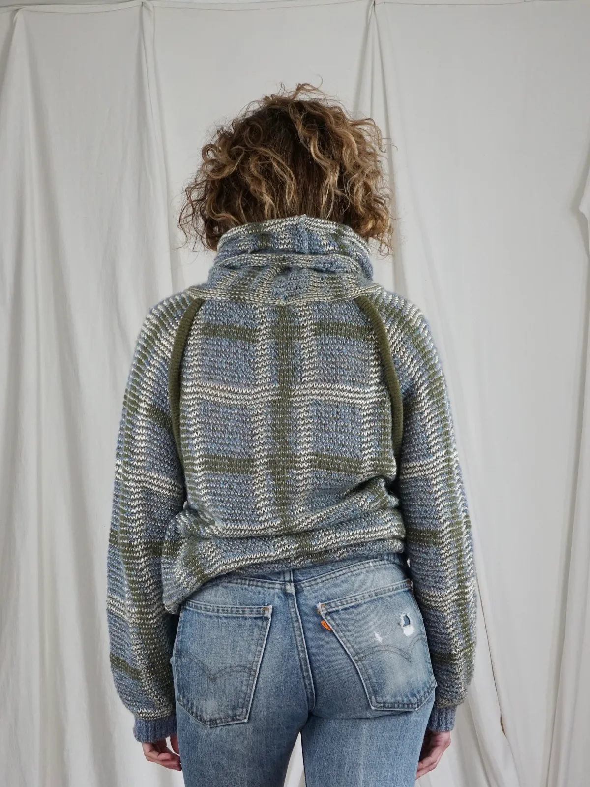 Vintage Plaid Cowl Neck Tunic Sweater