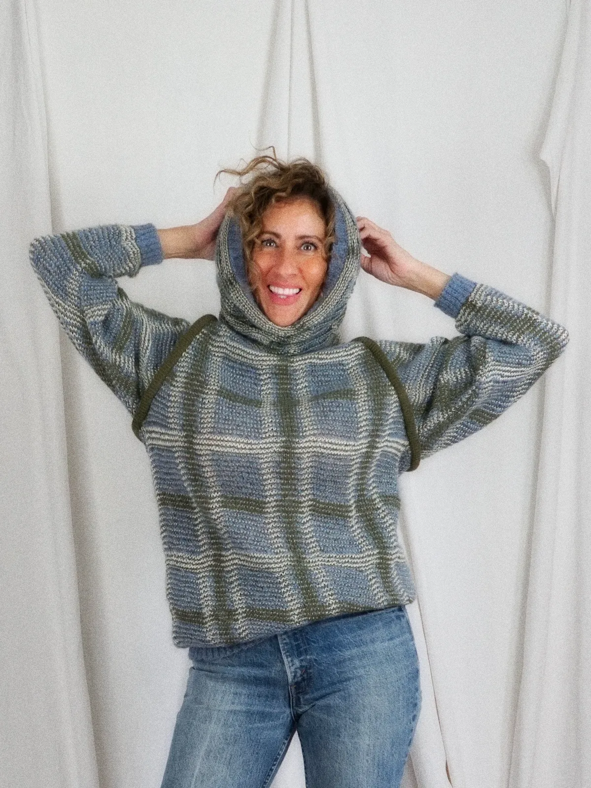 Vintage Plaid Cowl Neck Tunic Sweater