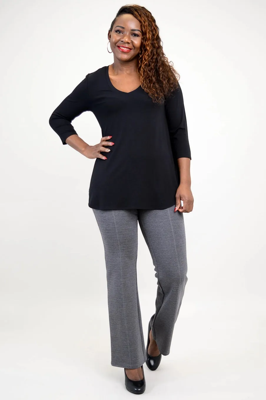 VNECK BAMBOO BLACK 3/4 SLEEVE TOP