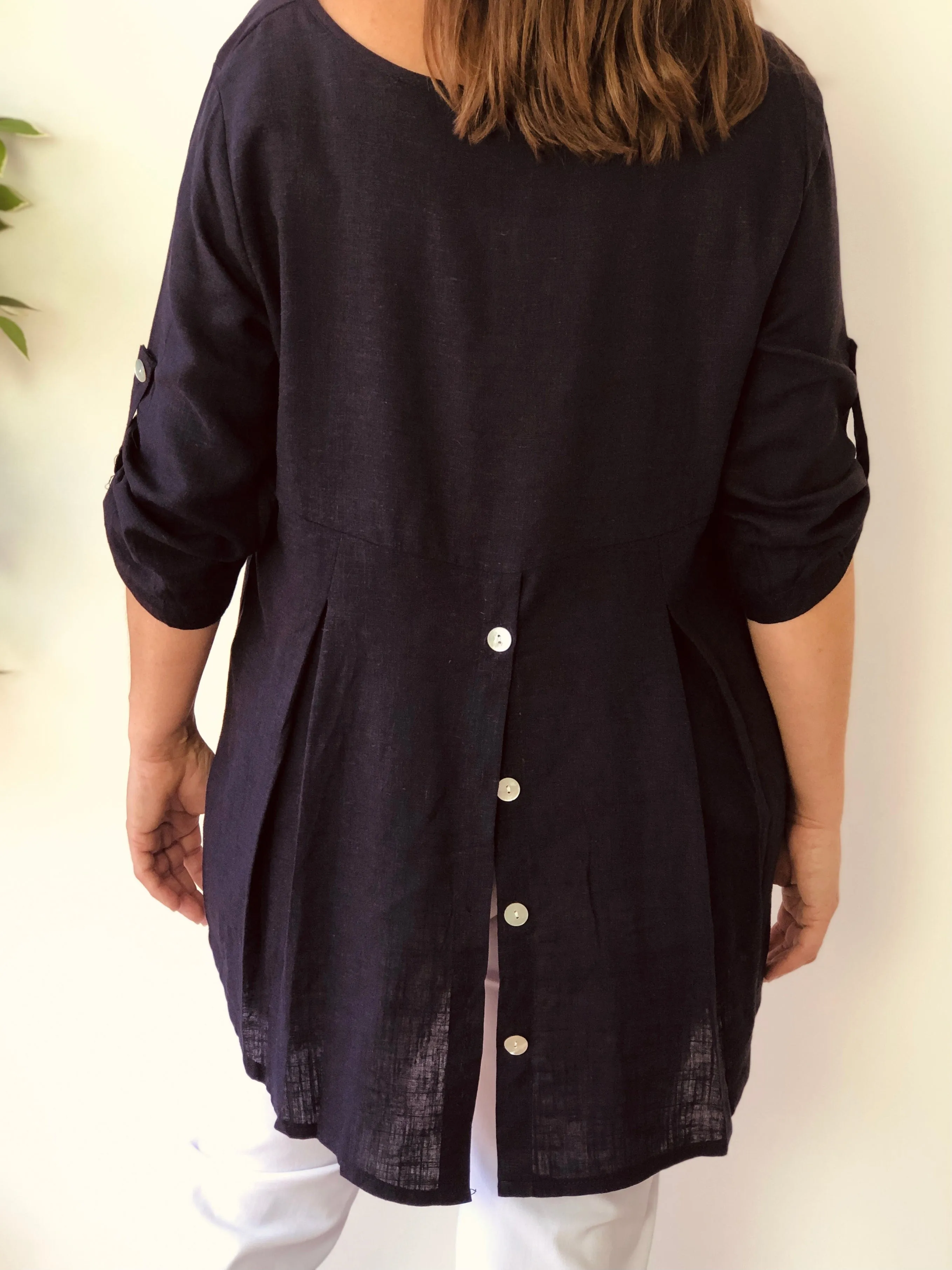 Waltina Black Linen Top