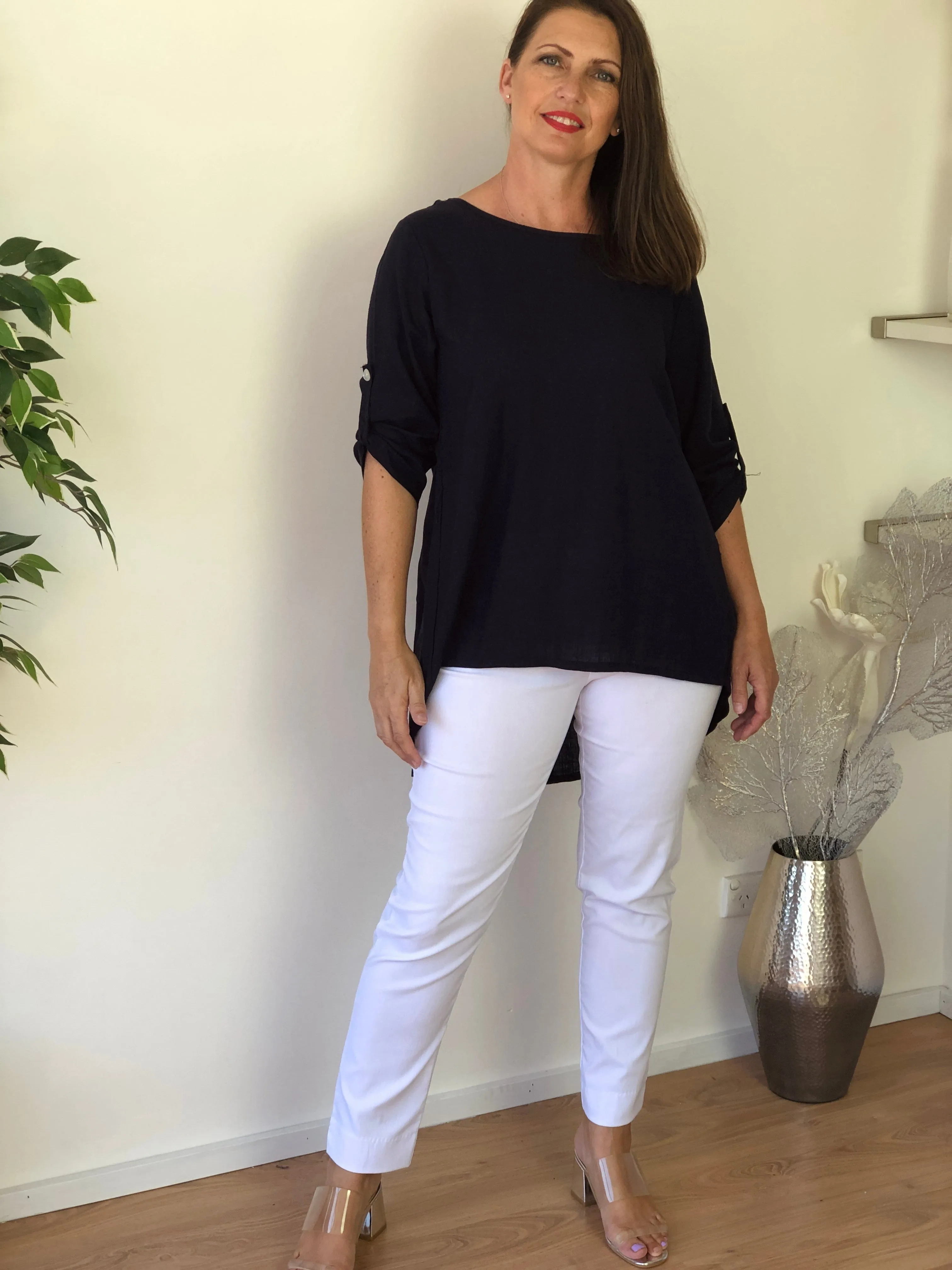 Waltina Black Linen Top