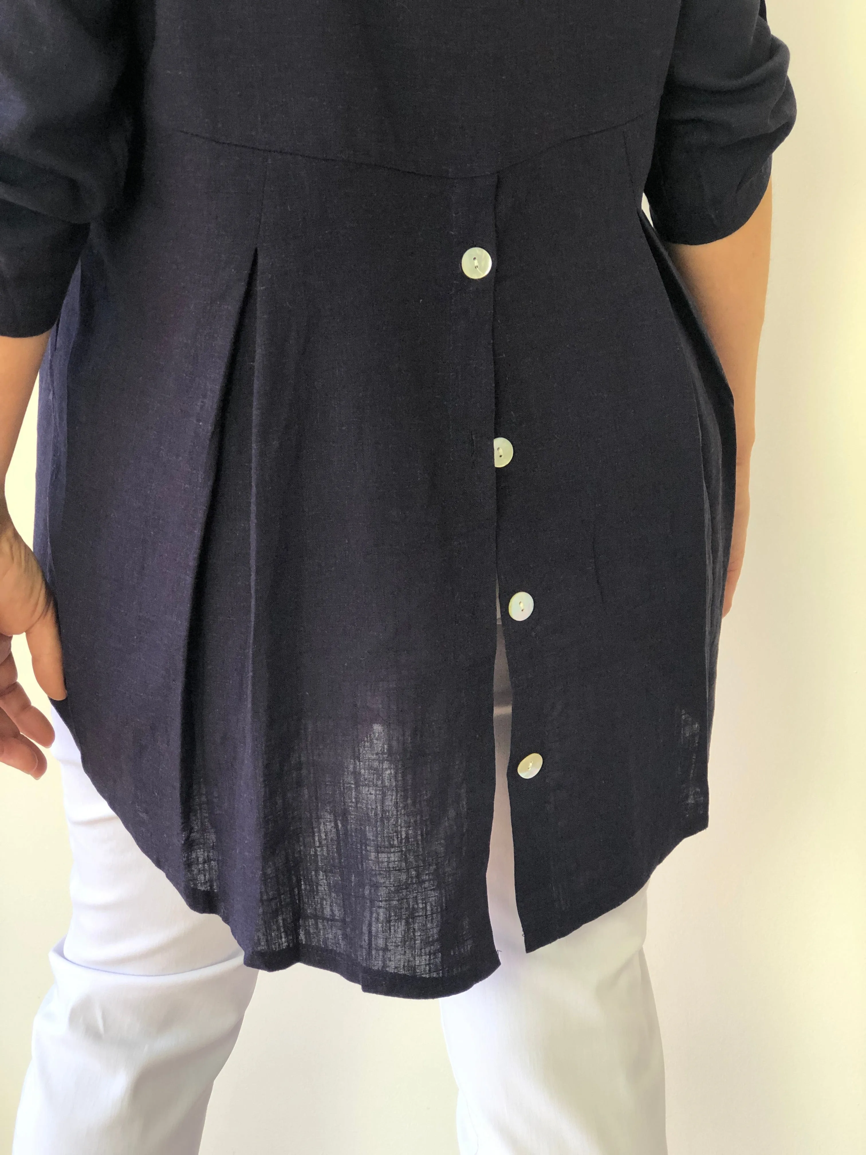 Waltina Navy Linen Top