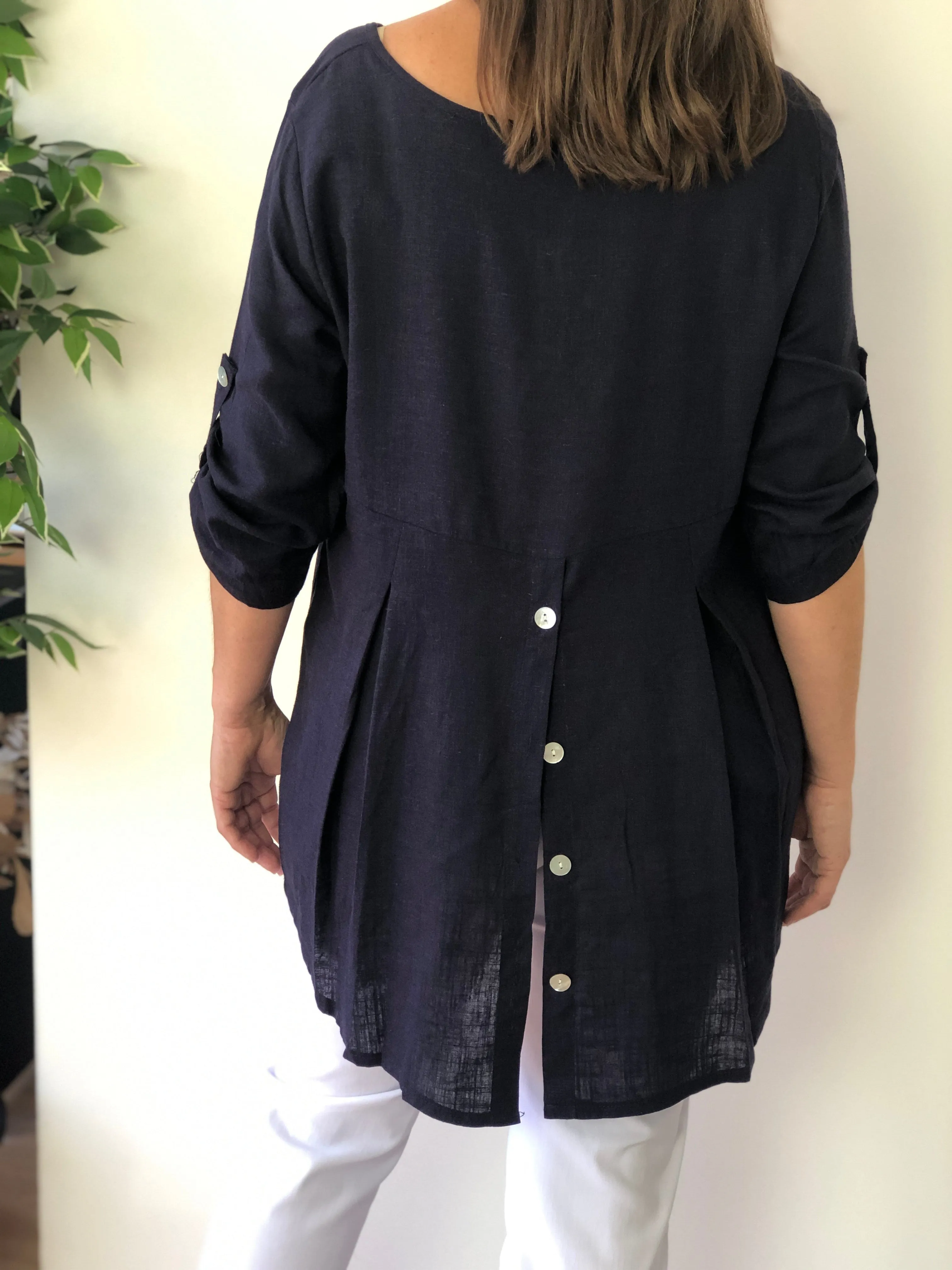 Waltina Navy Linen Top