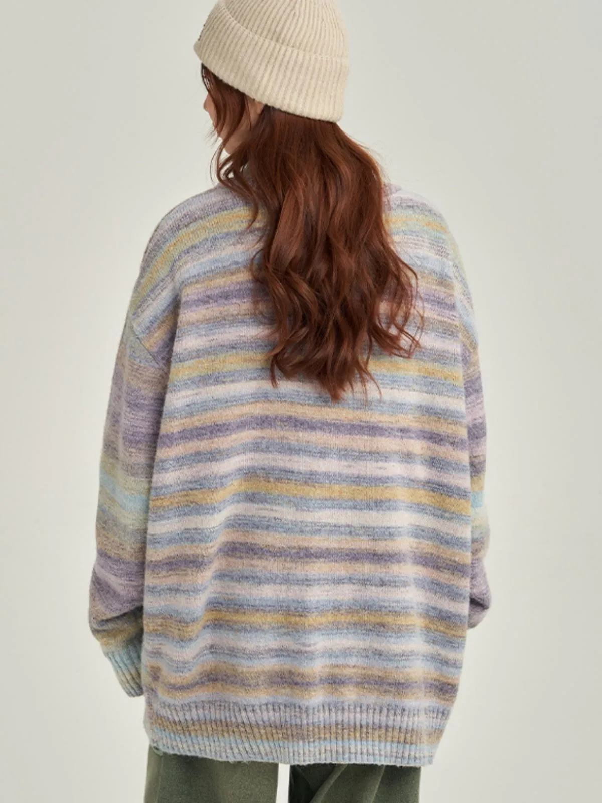 We Love Street Loose Colorful Striped Cardigan Full Zip Sweater