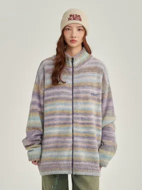 We Love Street Loose Colorful Striped Cardigan Full Zip Sweater