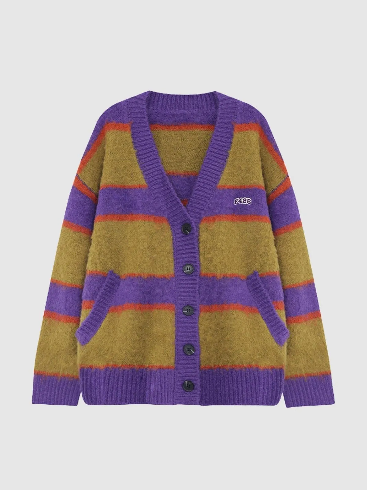 We Love Street Vintage Loose Knit Brushed Striped Cardigan